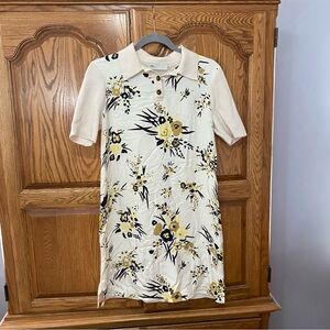Tory Burch Ivory Knit Silk Front Floral Wool Polo Shift Dress Women’s Sz Small